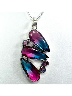 Bi-color Tourmaline 925 Synthetic Gemstone Large Pendant